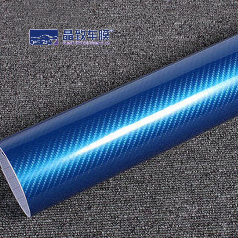 Filme de vinil PET 1,52 x 30 M Fibra de carbono 3D Cor azul escuro Esticável